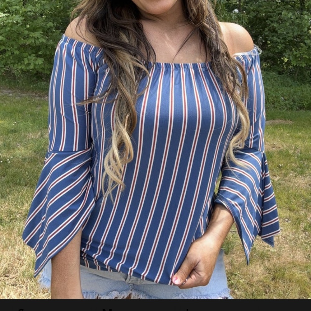 Striped off the shoulder top